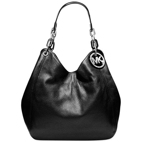 michael kors fulton large leather shoulder bag tote black signature